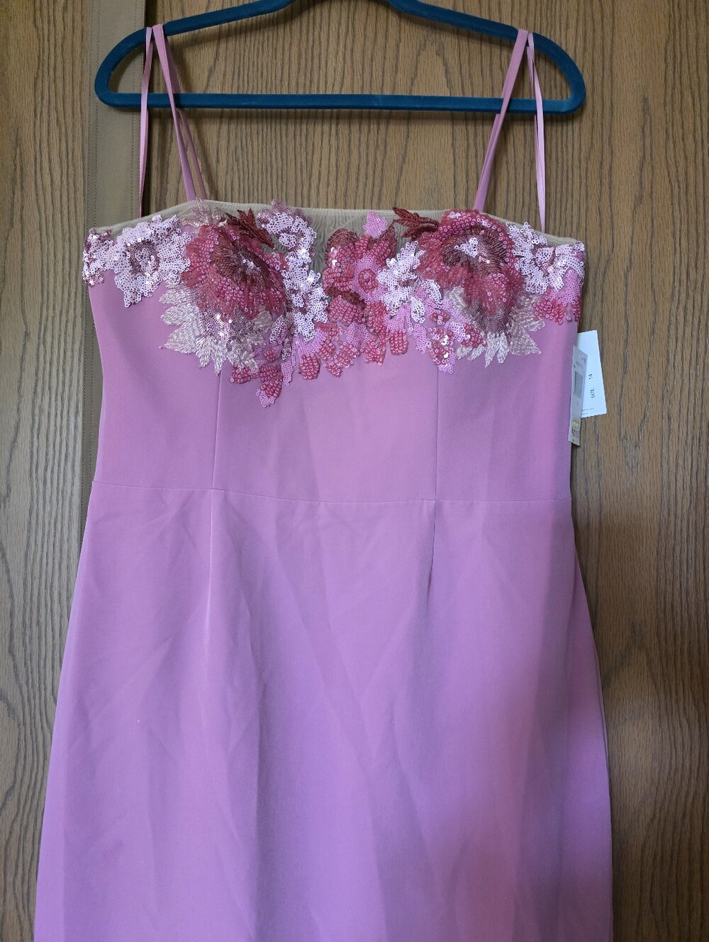 Rene Ruiz Pink Floral‎ Sequin Spaghetti Strap Slip